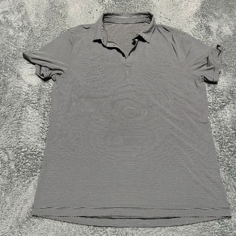 Lululemon Polo Shirt Mens Large ? gray Black Striped Performance Golf **